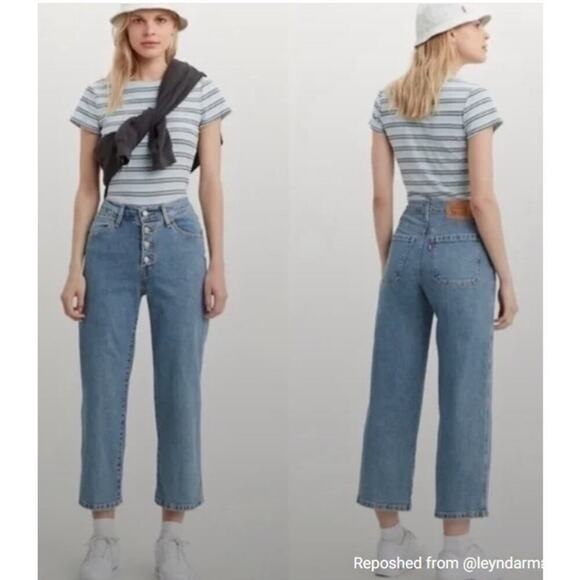 Levis Womens Mile High Cropped Wide Leg Jeans W 29 Button Fly Fisherman Sailor - Picture 1 of 15